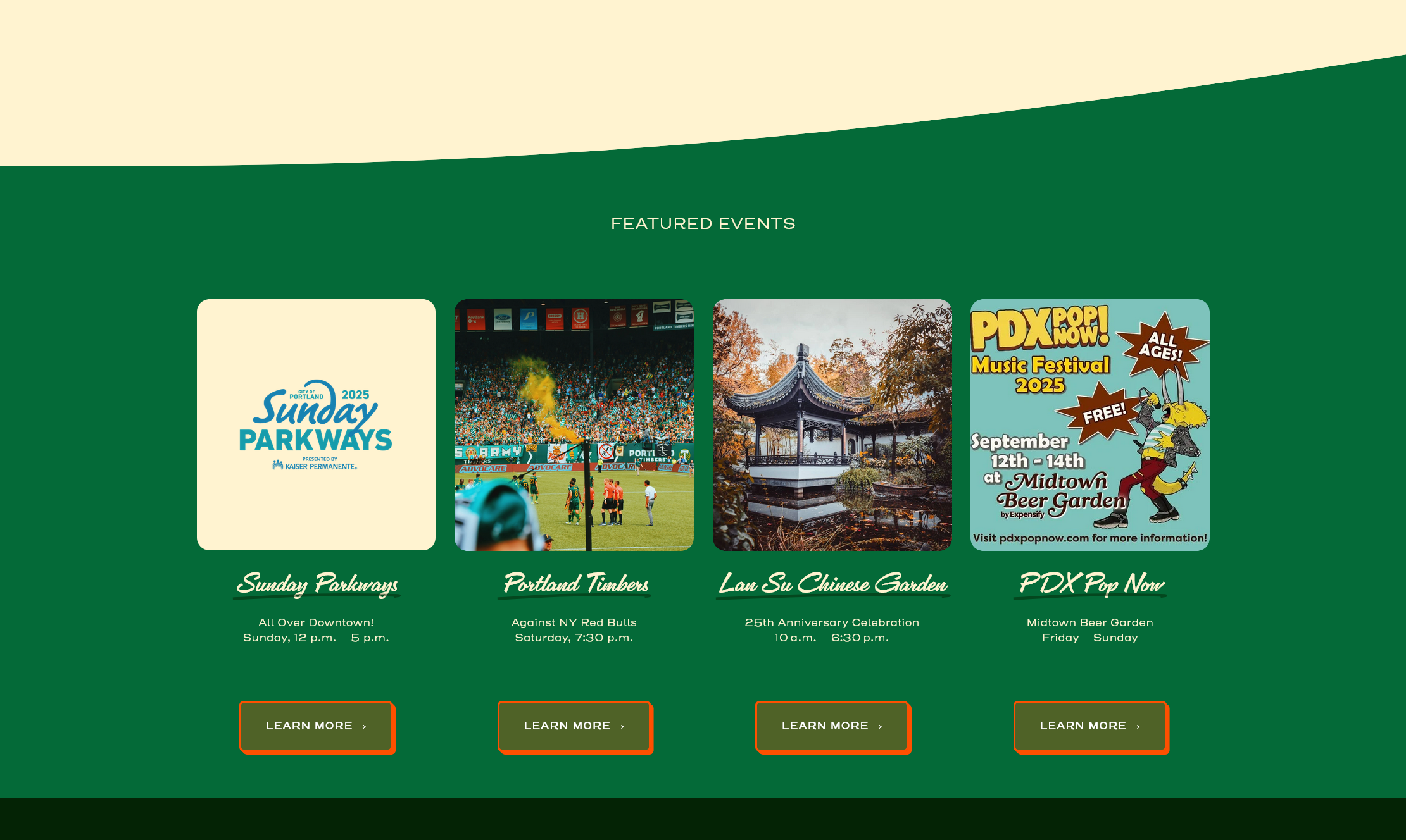 Portland Staycation website — Events